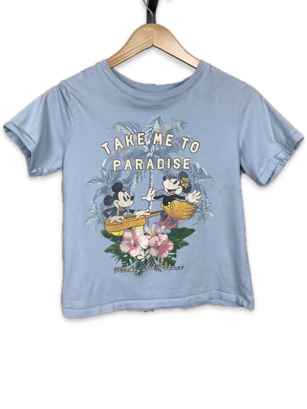 Mickey & Minnie 'Take Me to Paradise' Light Blue Kids Graphic Tee